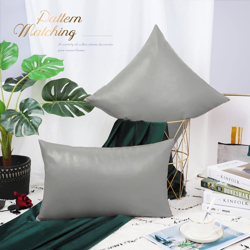 BRAWARM Faux Leather Throw Pillow Covers 20 X 20 Inches - Medium Gray Leather Pilow Covers Pack of 2, Solid Dyed Leather Pillowcases for Couch Bed Sofa Garden Home Decorative - Image 3